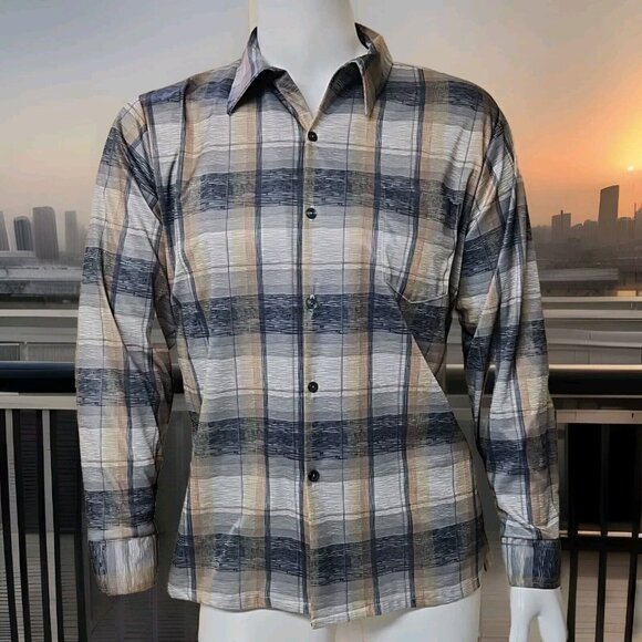 Vtg 60s 70s Disco Shirt Mens XL Big Collar Polyester Groovy Styled in California - Picture 1 of 9